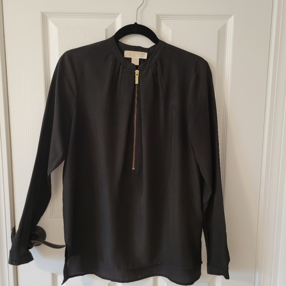 Michael Kors Black Sheer top with gold zipper size 6 - Picture 6 of 6